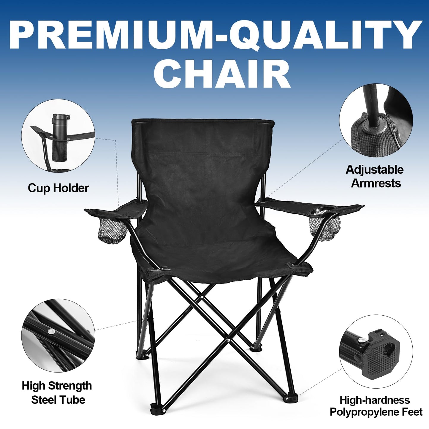 WEIDIORME 2 Pack Lightweight Camping Chairs, 300LBS Heavy-Duty Portable Folding Chairs with Carry Bag, Compact Design for Camping, Beach, Picnics, and Outdoor Event