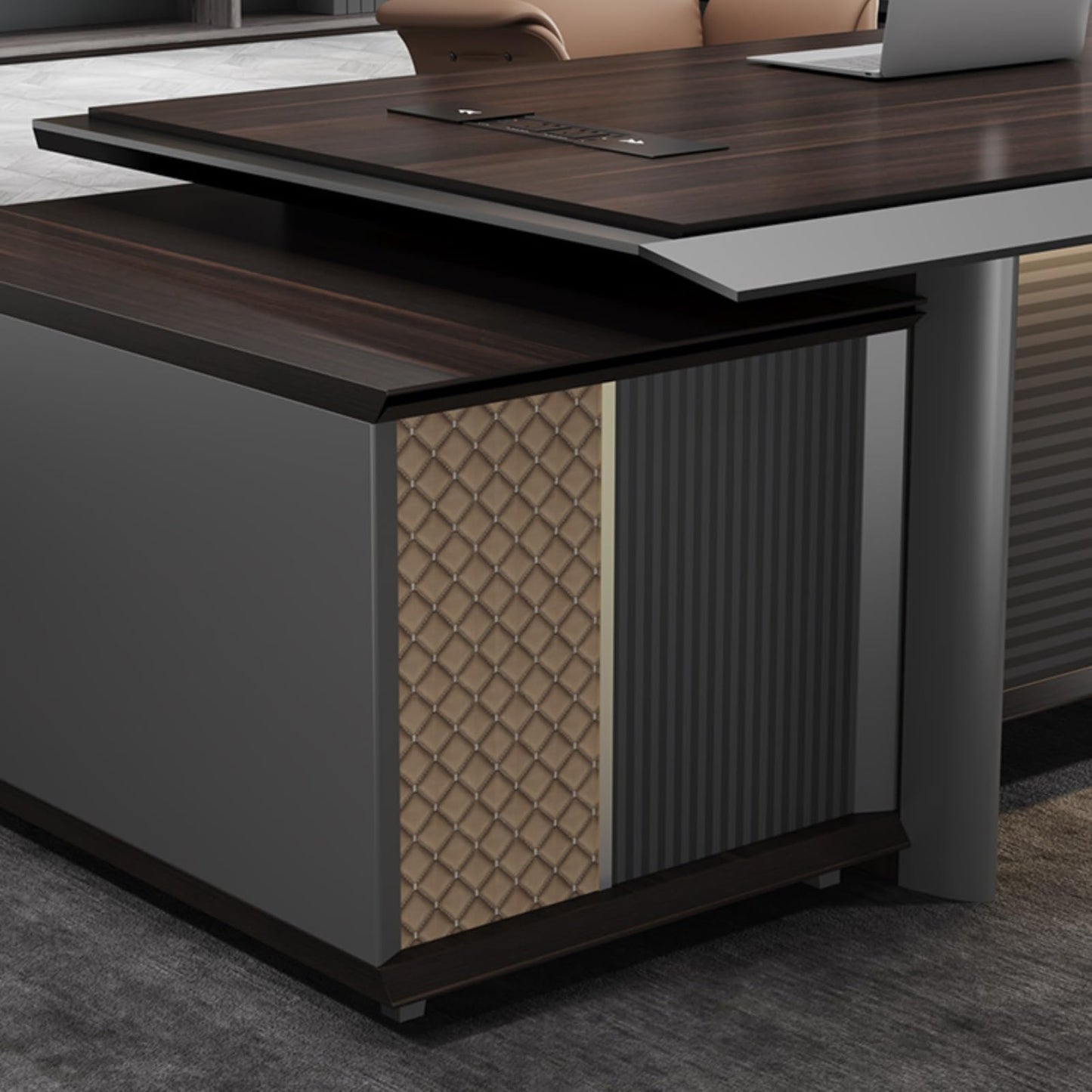LSIGHTUS Luxury L Shaped Executive Office Desk Computer Desk with File Drawers Study Writing Table Business Furniture Set for CEO Boss