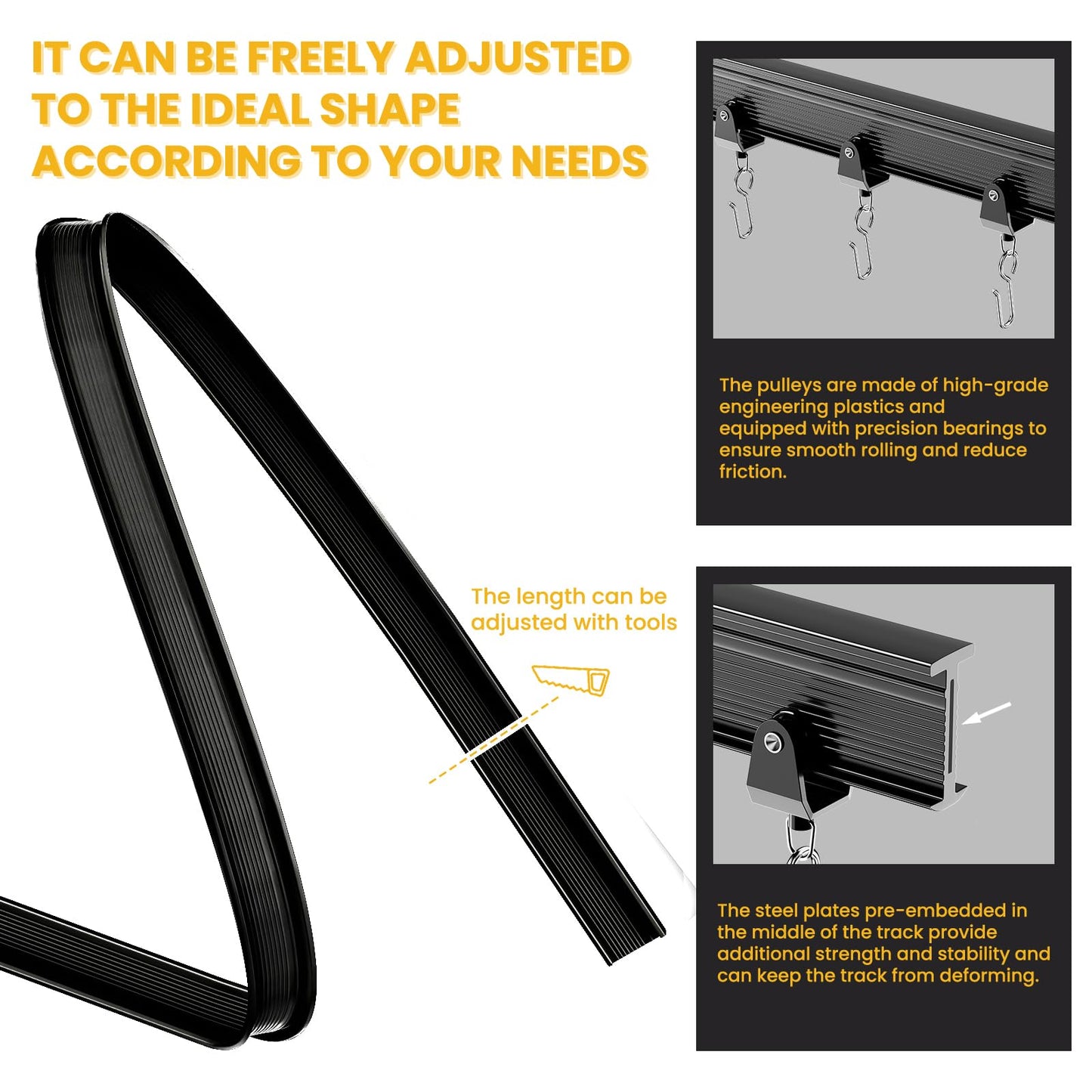Room Divider Curtain Sets with Flexible Ceiling Track, Privacy Soundproof Curtain for Bedroom Office Patio Sliding Door(Black, W180 x L96, 1 Pack)