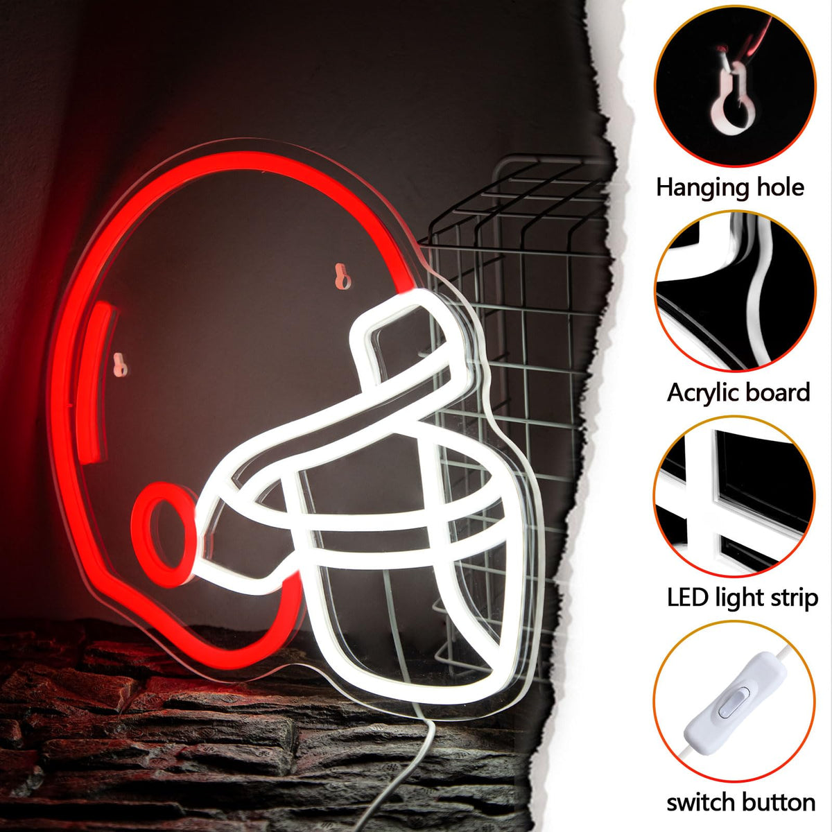 Football Helmet Neon Sign for Wall Decor, Helmet Shaped Neon Light LED Cool Sports Theme Neon Signs for Bedroom Gamer Room Man Cave Rugby Gifts for Boys Teens