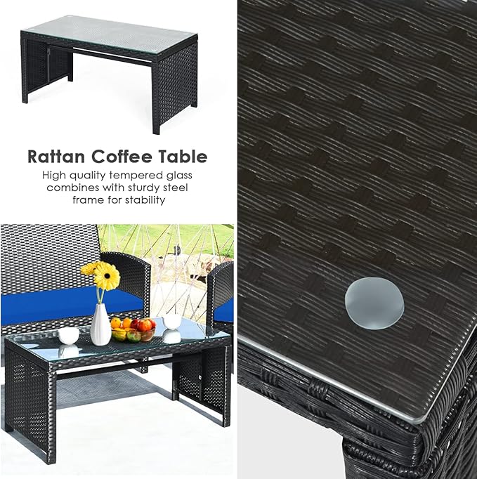Tangkula 8 Pieces Patio Wicker Conversation Furniture Set, Patiojoy Sofa &