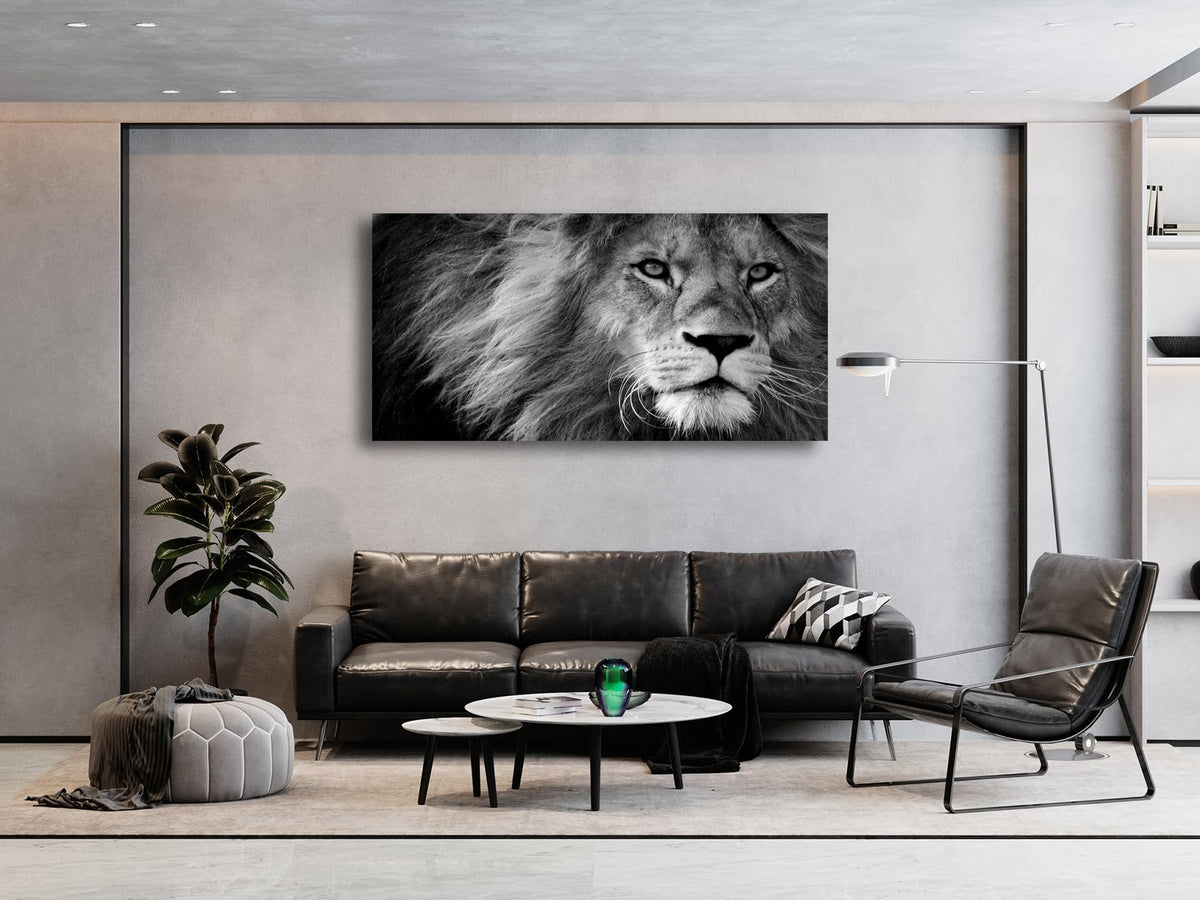 Baisuart-D0162 Canvas Prints Wall Art Grey lion Stretched Canvas Wooden Framed for living Room Bedroom and Office