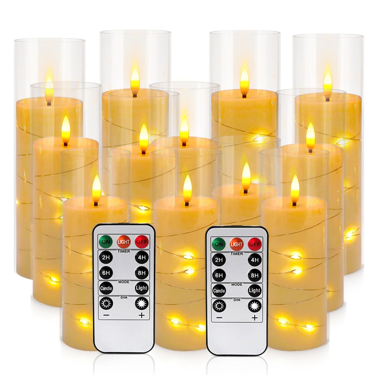 YOROXRG Flickering Flameless Candles Battery Operated with Remote,Led Pillar Candles with Realistic Moving Wick Candles for Halloween,Christmas,Home Decor Pack of 12 (D2.2 xH 5" 6" 7")(White)