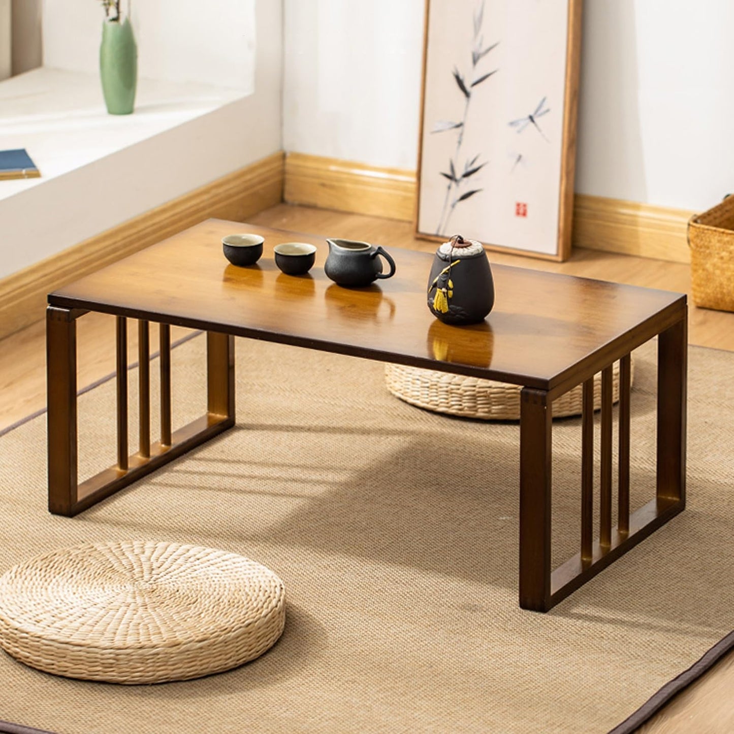 GHHDPXM Japanese Style Bamboo Folding Coffee Table - 70cm Zen Centerpiece for Home, Meditation, and Picnics - Elegant, Durable Table for Tranquil Spaces
