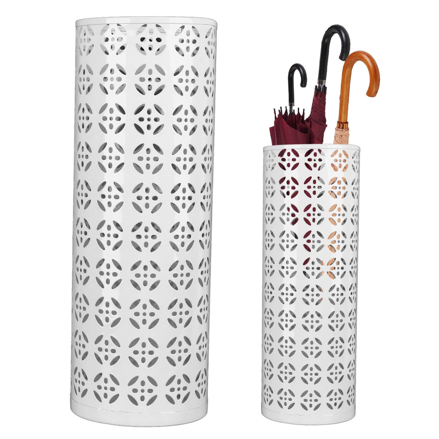 Fabater Umbrella Stand, Metal Umbrella Holder, Indoor Umbrella Rack Organizer with Hollow Design, Umbrella Storage for Entryway, Office, Home (White)