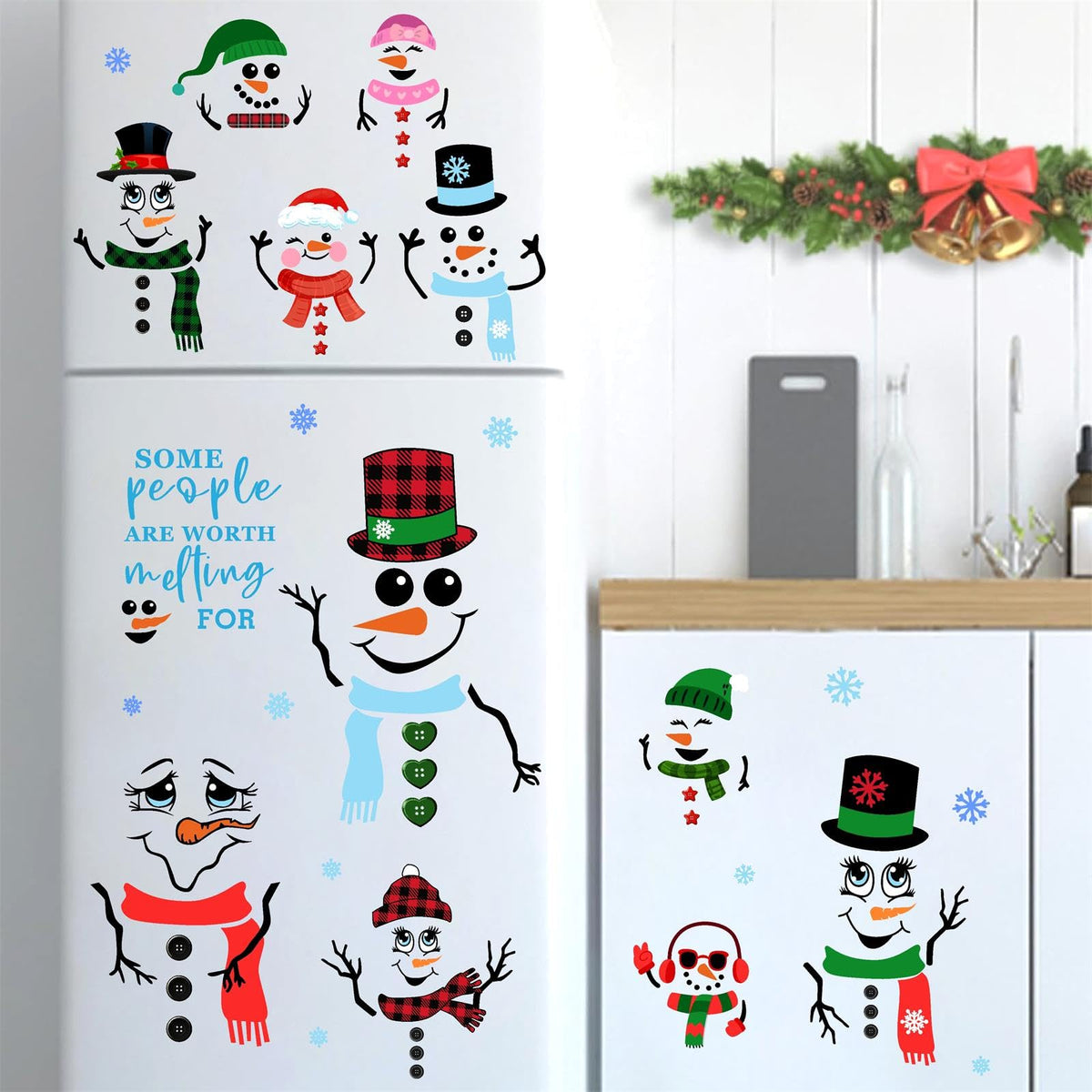 Funny Snowman Decals Christmas Snowman Faces Stickers for Glass Window Stickers Clings Christmas Ornaments Decals for Crafts Cute Cartoon DIY Snowman Faces Stickers Party Supplies Decorations