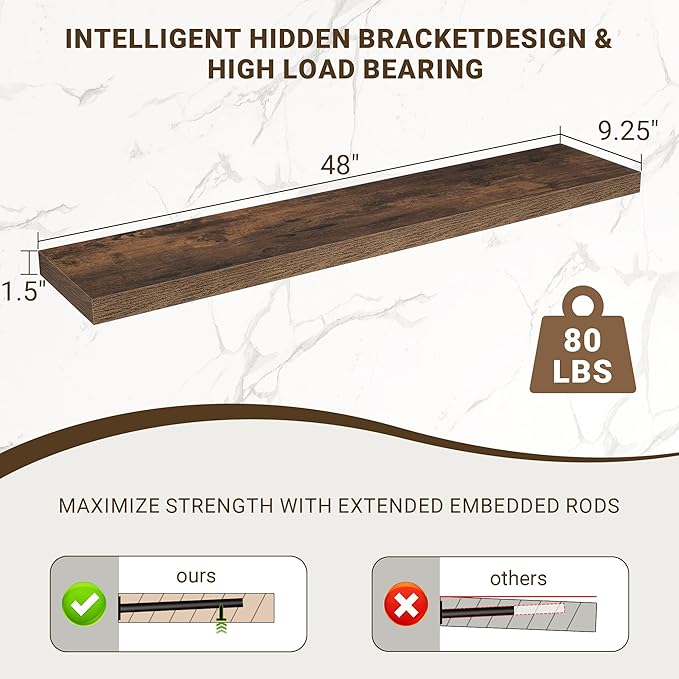 Acovy 48 Inch Floating Shelves, Wooden Shelves