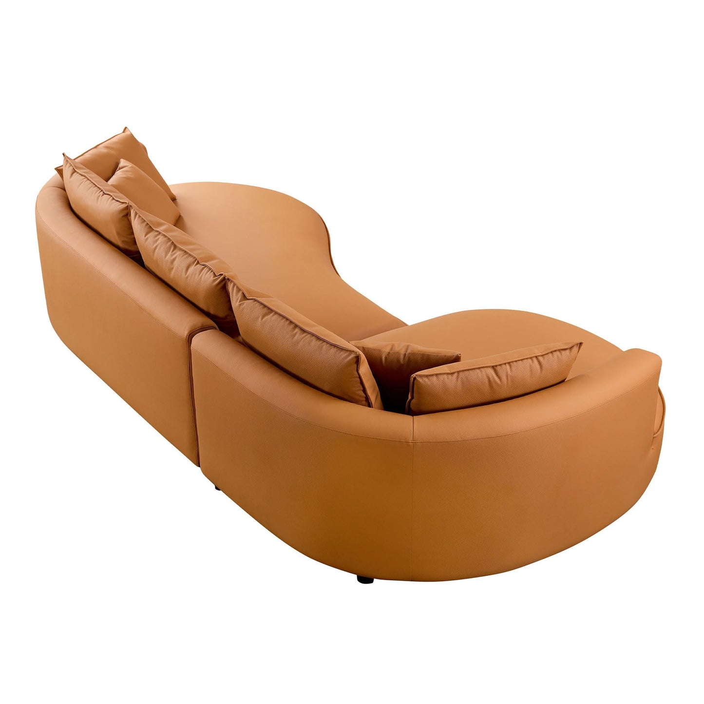 BBTJOINT Modern Curved Sofa for Living Room,Bonded Leather Upholstered Sectional,L-Shaped Round Couch with semicircualr Left Chaise Orange