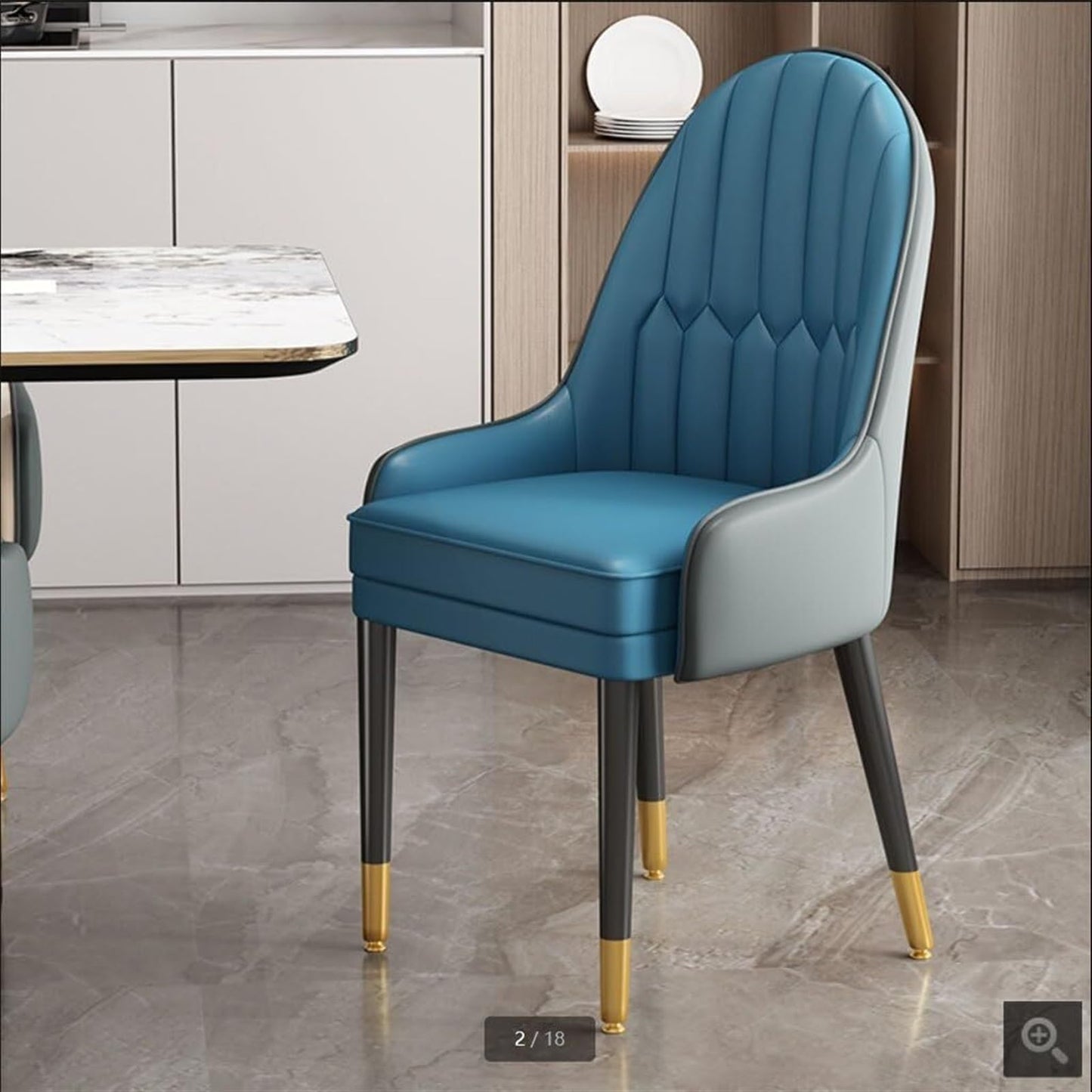 Modern Napa Leather Dining Chairs Set of 6 Black and Dark Green Color Scheme Wooden Legs Ideal for Kitchen Living Room Lounge and Office Dark Gray and Blue Stylish and Comfortable Furniture
