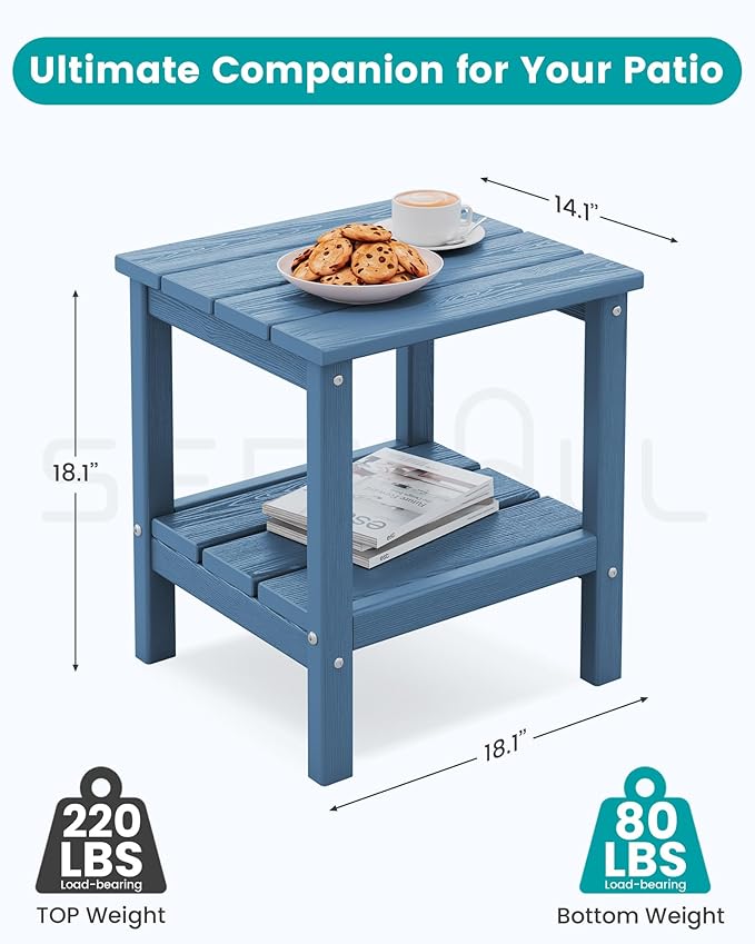 SERWALL 2-Tier HDPE Outdoor Side Tables Set of 4, Weatherproof Rectangular