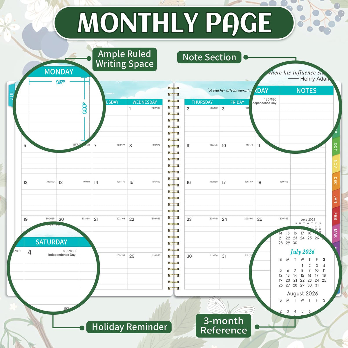 Teacher Planner 2026-2027 - Teacher Lesson Planner 2026-2027, 8.3" x 11", Jul.2026 - Jun.2027, Academic Planner, Weekly & Monthly Lesson Plan Book for Teachers with Back pocket, Colorful Tabs - Floral