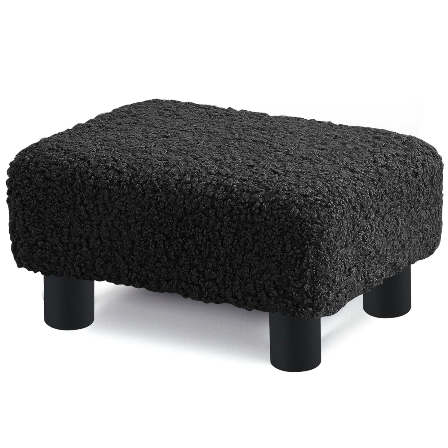 BRIAN & DANY Small Foot Stool Ottoman, Footstool with Legs, Sherpa Foot Rest for Couch, Foot Stools Small for Living Room, Bedroom and Office, Black