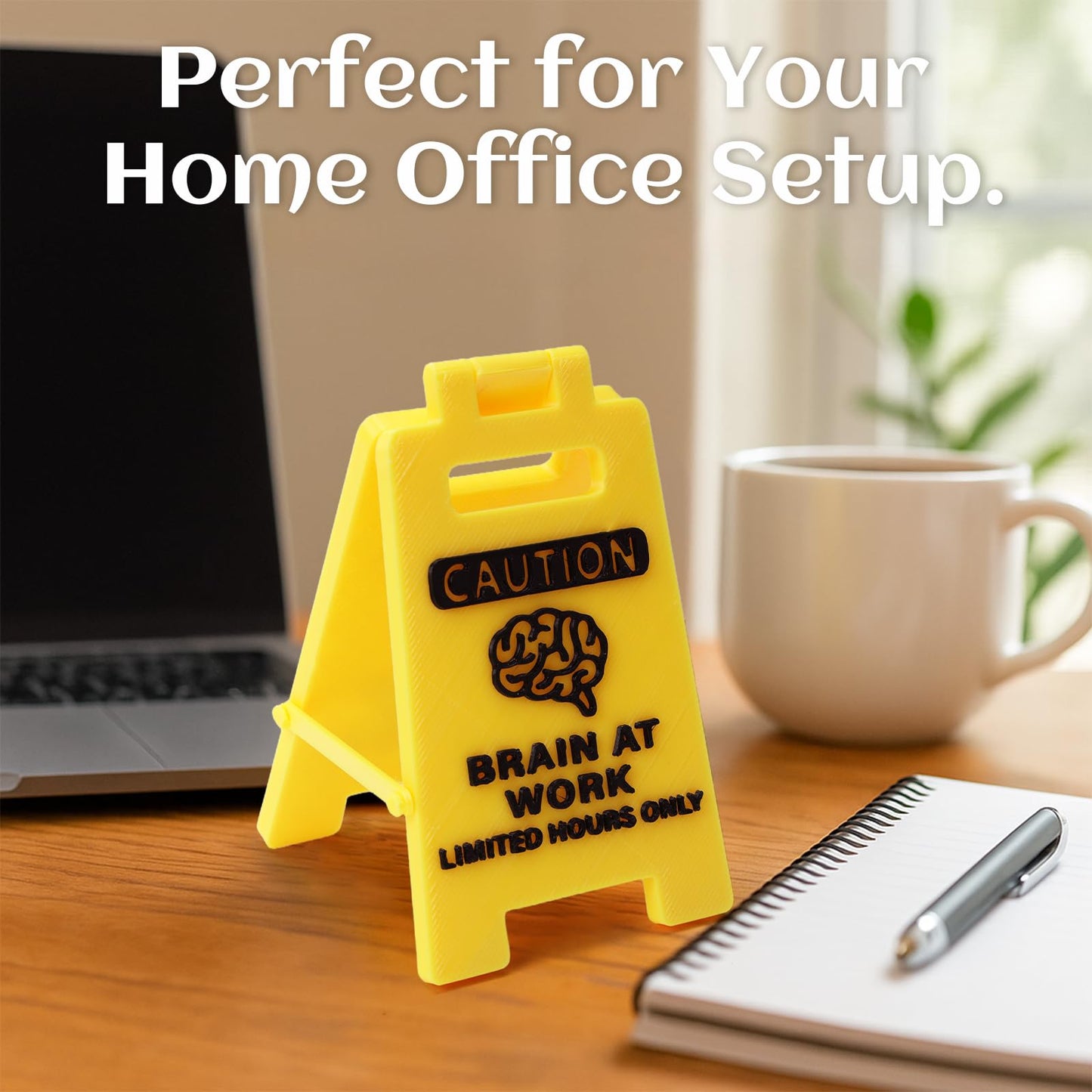 CAUTION Brain at Work Sign, 3D Printed Office Desk Decor, Funny Limited Hours Only Sign for Home Office, Coworker Gift, Birthday Gift for Colleagues, Yellow Desk Accessory