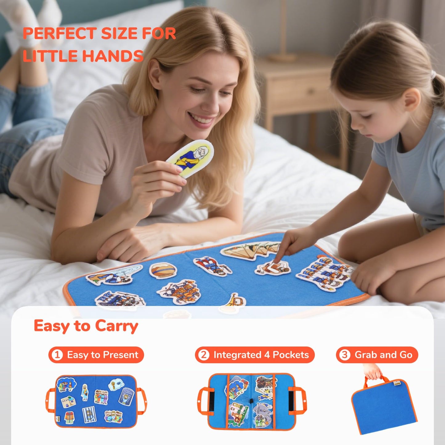 CHEFAN 4 Pack Felt Board Bible Stories Set, Flannel Board Stories, Nativity Flannel Graph Bible Toy for Kids, Include Cain and ABEL, Gideon and The 300 Men, Moses Escape from Egypt, The Fiery Furnace
