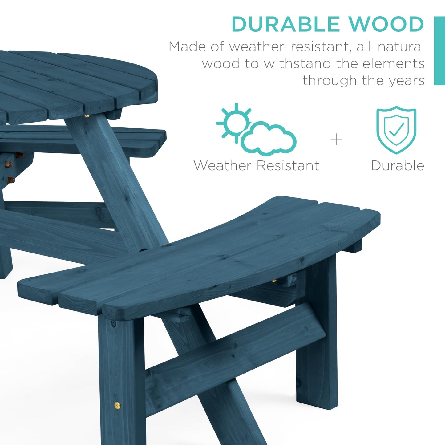 Best Choice Products 6-Person Circular Outdoor Wooden Picnic Table for Patio, Backyard, Garden, DIY w/ 3 Built-in Benches, 500lb Capacity - Harbor Blue