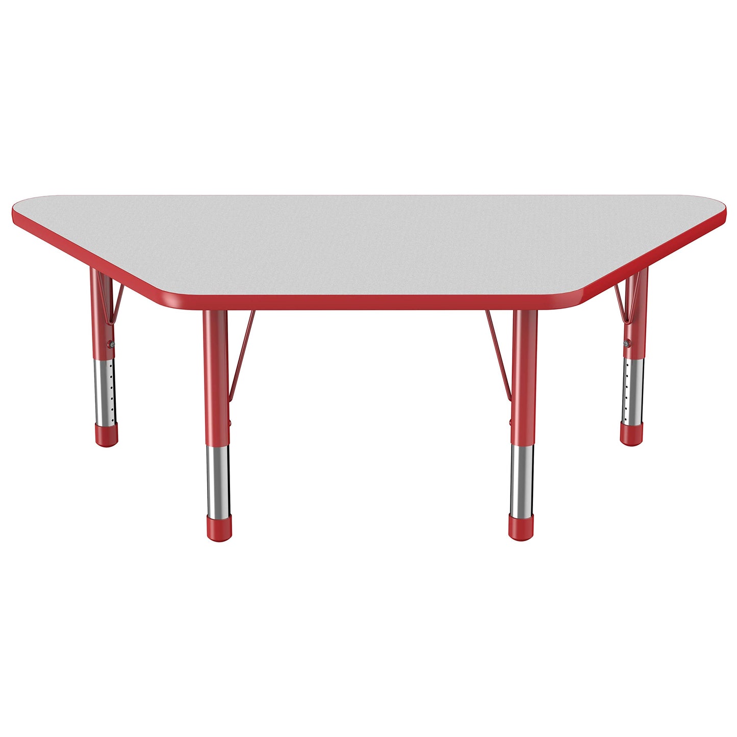 FDP Trapezoid Activity School and Classroom Kids Table (30 x 60 inch), Chunky Toddler Legs for Collaborative Seating Environments, Adjustable Height 15-24 inches - Gray Top and Red Edge