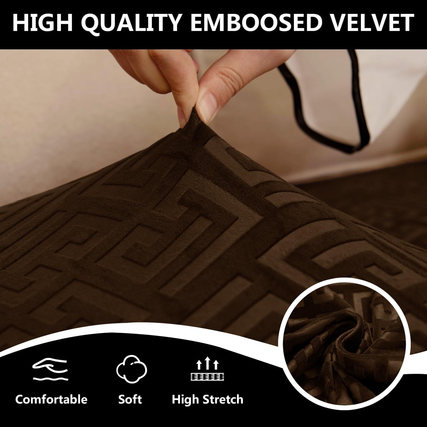 UNBBRRL 10 Pieces Stretch Sofa Cushion Covers for U-Shaped Modular Sectional Couch with 4 Seats+4 Backs+2 Arms, Upholstered Covers for Sofa Bed with Deep Double Chaise (Caramel,10 Pieces Set)