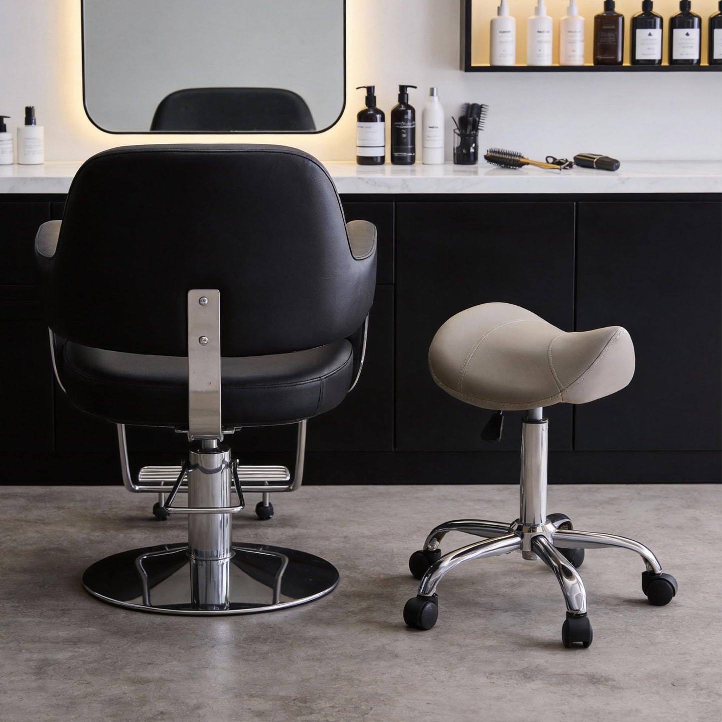 FIRAVOE Saddle Stool, Swivel Saddle Stool with Wheels, Adjustable Rolling Stool 18"-26", Faux Leather Rolling Stool for Salon, Massage, Clinic, Lab, Office (Light Grey, 1PCS (18"-26"))