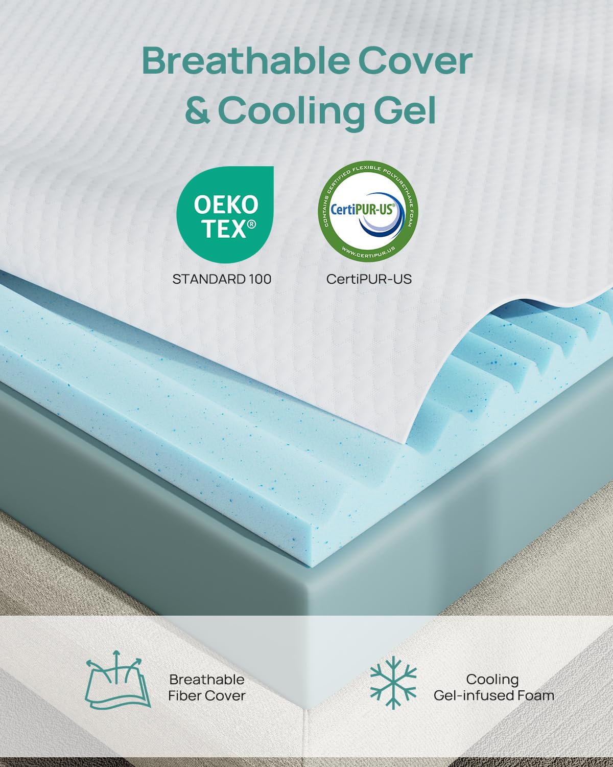 Releep 3 Inch King Gel High Density Mattress Topper, Cooling Firm Bed Topper for Pressure Relief, Orthopedic Support Mattress Topper with Non-Slip Washable Cover, CertiPUR-US Certified