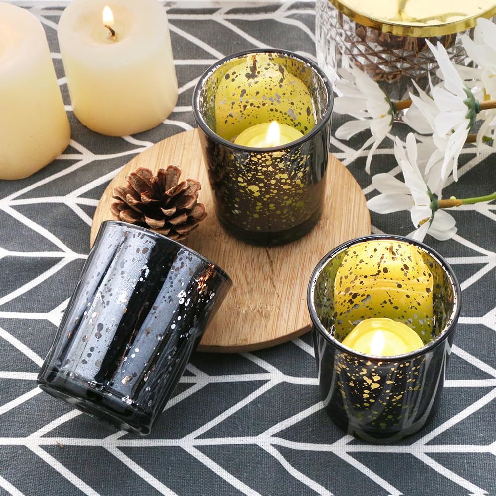 BTGLLAS 36pcs Black Glass Tea Light Holders - Votive Candle Holders Bulk for Weddings Events - Glass Votives for Wedding Centerpieces, Christmas, Thanksgiving - Candle Accessories Decor (36, Black)