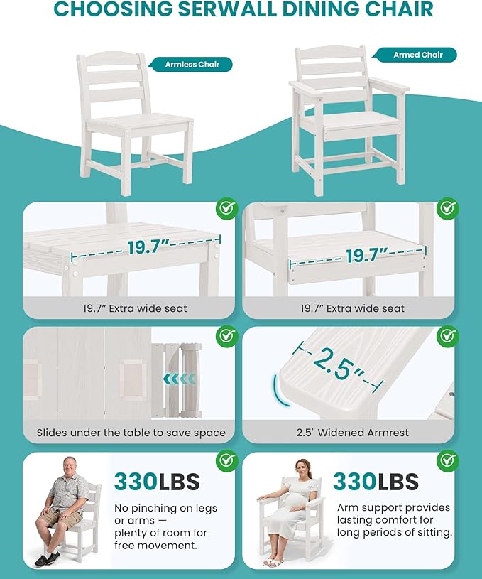SERWALL Patio Dining Set with 15FT Double Side Umbrella, Outdoor Dining Sets