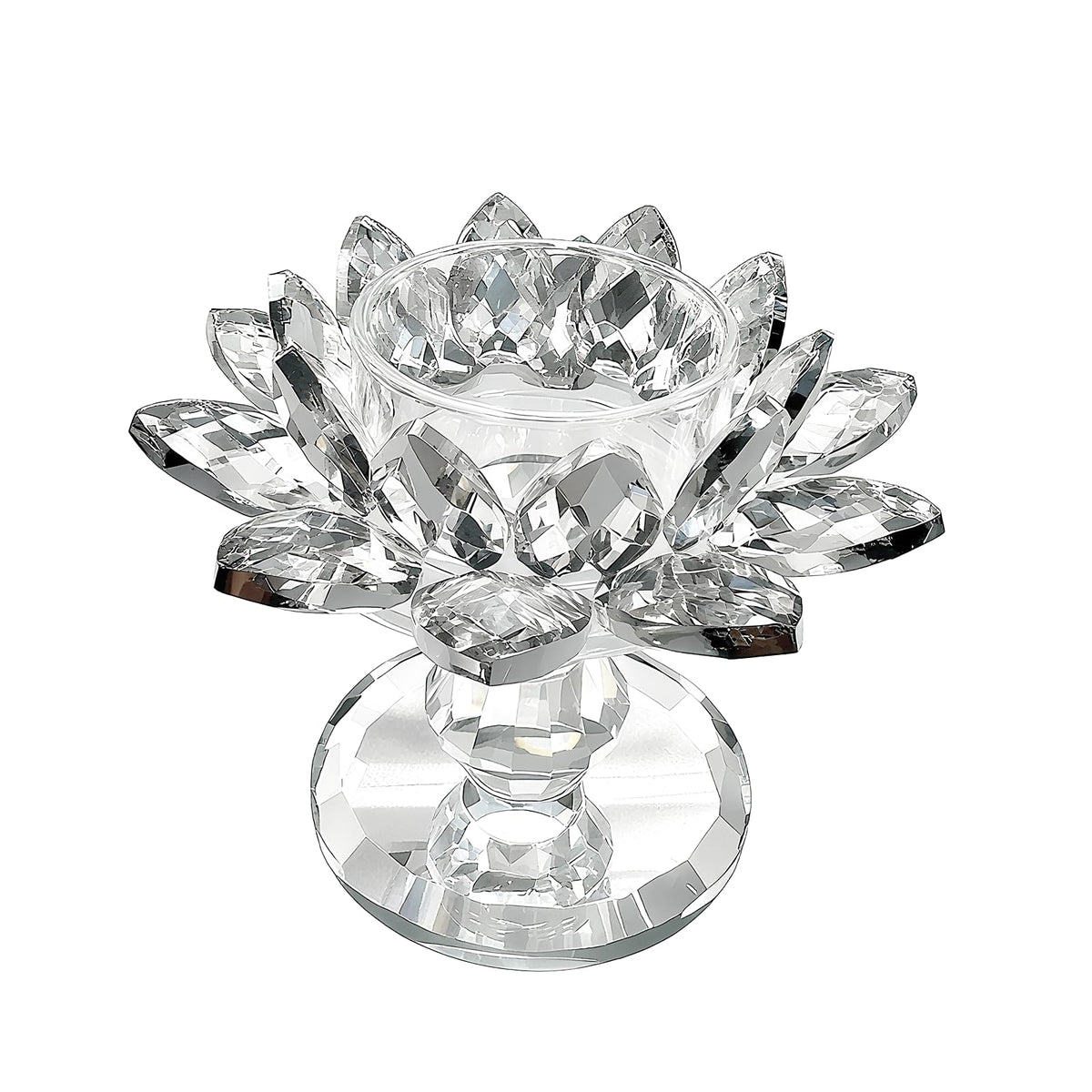 Xisakaca Crystal Lotus Flower Candle Holder, Votive Tealight Candlestick Stand for Table Centerpiece Party Wedding Decor Transparent