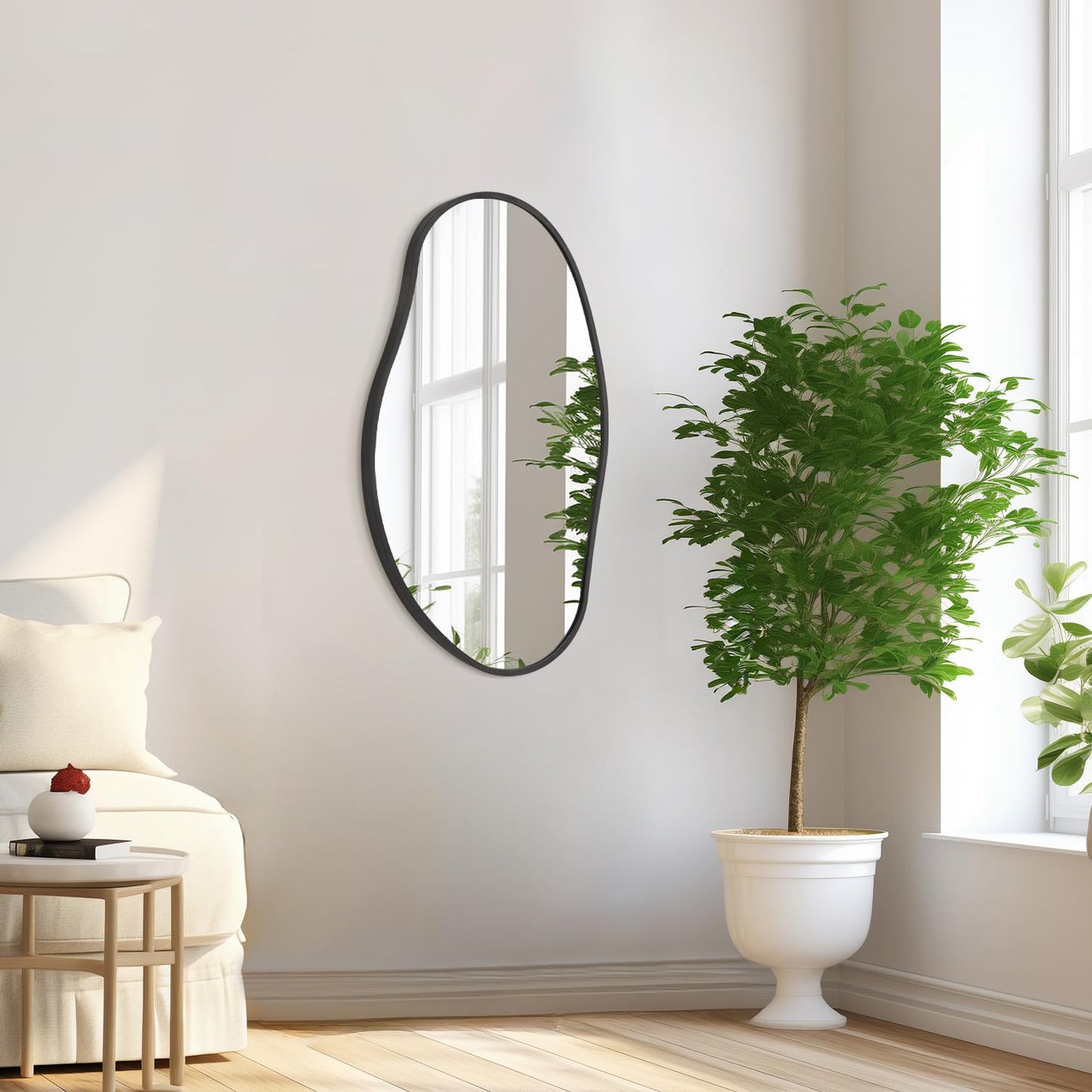 HLFMVWE Irregular Wall Mirror, Black Wall Mirrors Decorative 30"x18" Asymmetrical Bathroom Mirrors Aluminum Alloy Frame for Bedroom, Living Room, Cloakroom, Entryway Large