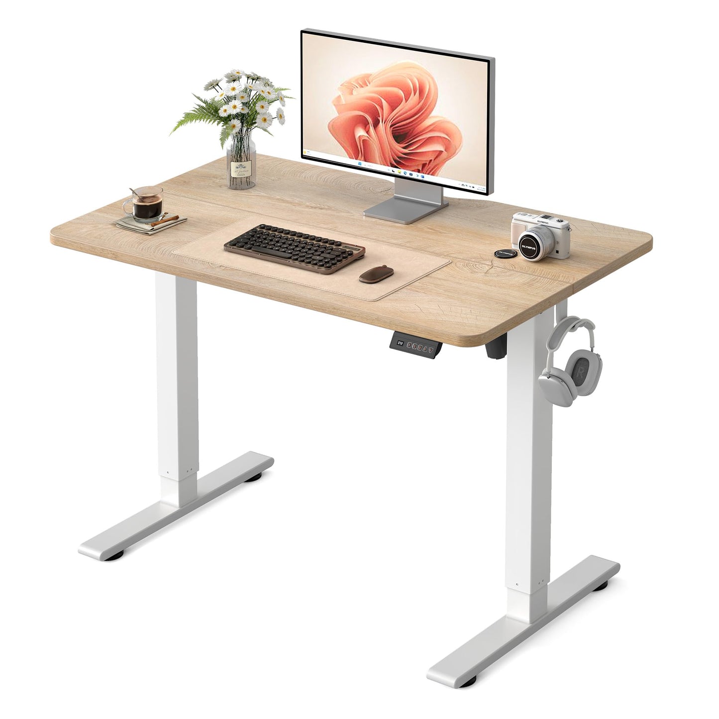 FEZIBO 40 x 24 Inches Electric Standing Desk Adjustable Height, 3 Memory Height Settings, Sit Stand Up Desk for Home Office & Computer Workstation, Maple