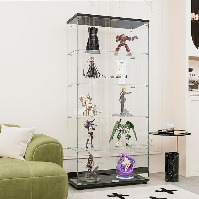 FLYMUHJIA Curio Cabinets with Tempered Glass High Cabinet with Shelves Glass
