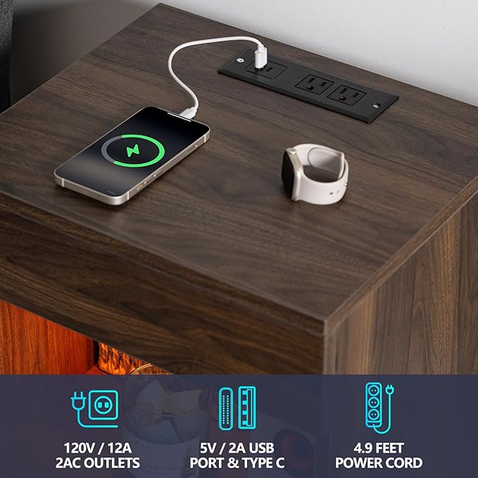 HOMMPA Open Shelf LED Nightstand
