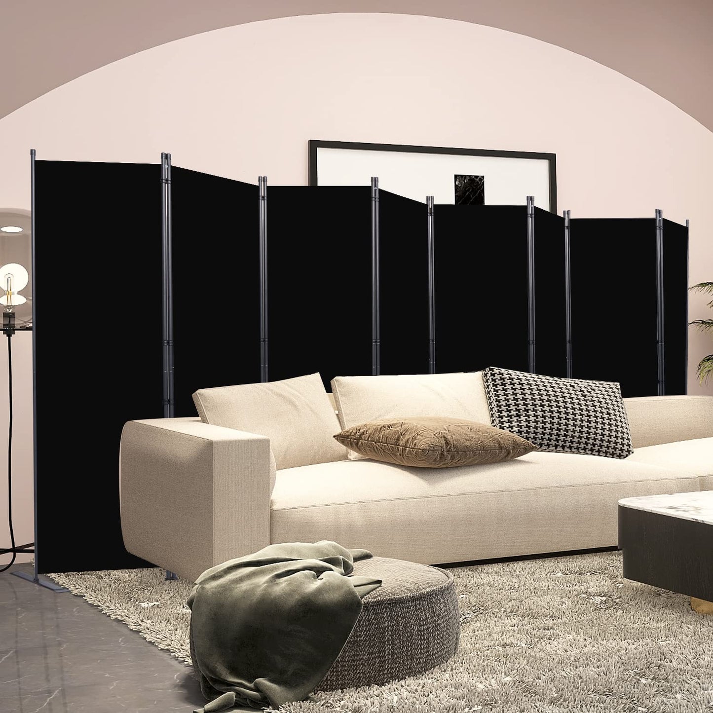 CHOSENM Room Divider, 8 Panel Folding Privacy Screens with Wider Support Feet, 6 Ft Portable Room Partition for Room Separator, 176" W X 71" H, Black