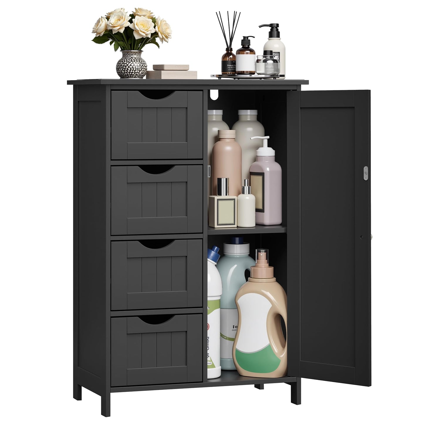 VASAGLE Storage Cabinet with Drawers, Freestanding Floor Cabinet with Door, 11.8 x 21.7 x 32.3 Inches, Adjustable Shelf, for Bathroom, Living Room, Kitchen, Ink Black ULHC041BH01S
