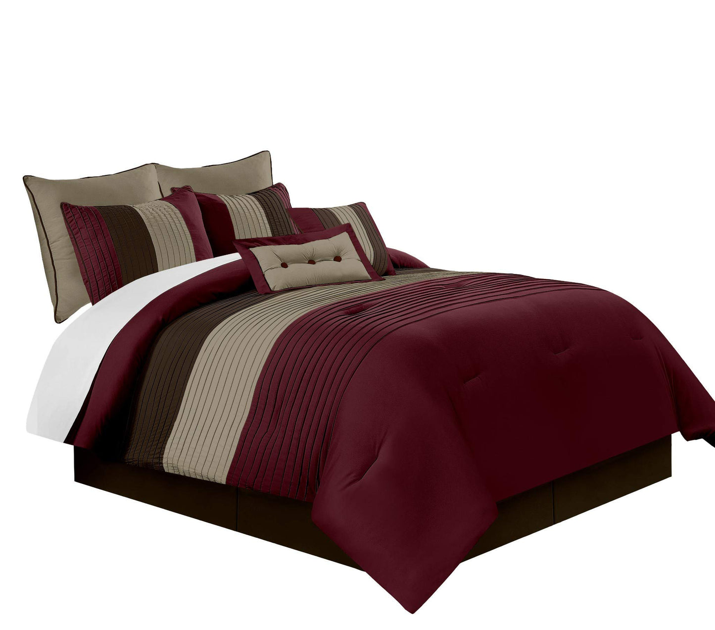 Chezmoi Collection Loft 8-Piece Luxury Striped Comforter Set (Full, Burgundy/Coffee/Brown)