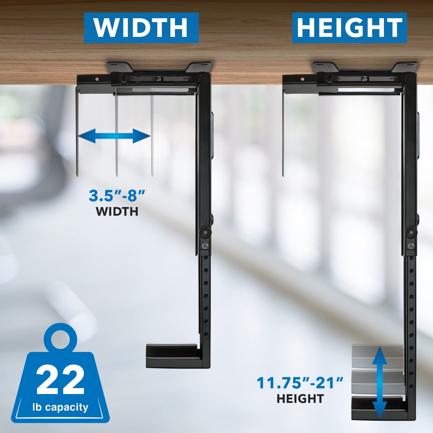 Mount-It! CPU Under Desk Mount Bracket - Computer Tower Wall and Under Counter Holder, 360 Degree Swivel Adjustable Height and Width Wall-Mountable