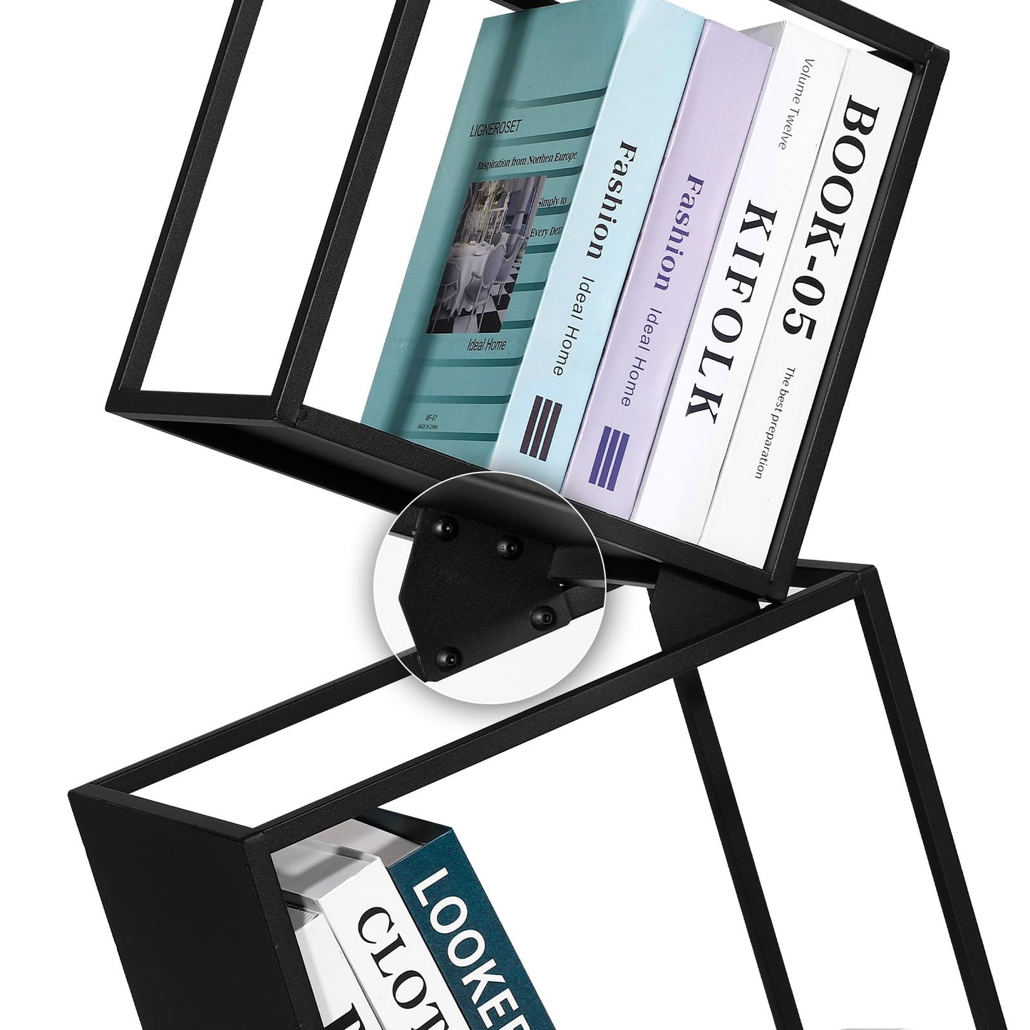 Kunicely 5-Tier Metal Geometric Bookshelf – Modern Narrow Floor Bookcase, Space-Saving Organizer for Living Room, Bedroom, Office, Corner – Black
