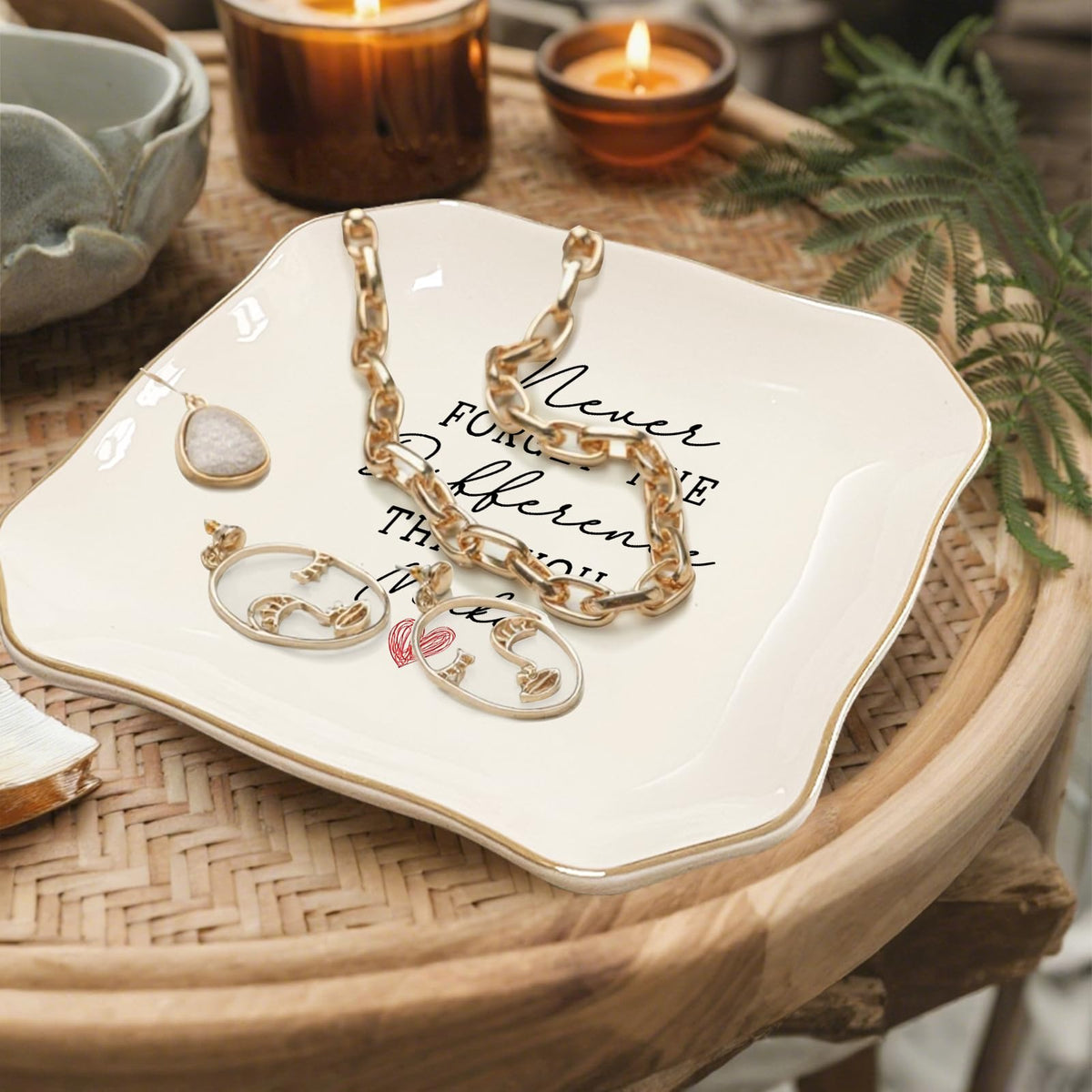 Never Forget the Difference You Make Jewelry Dish – Ceramic Ring Dish Tray for Teacher Appreciation Gifts, Thank You Gifts for Women, Inspirational Trinket Tray Home Decor