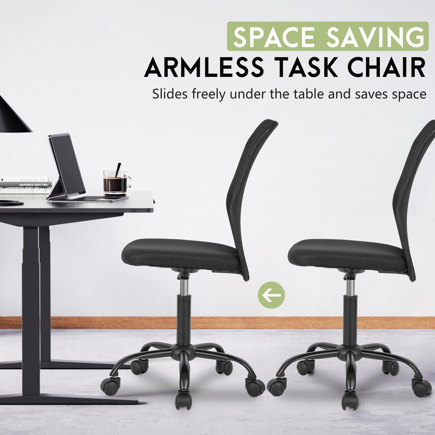 BestOffice Ergonomic Office Chair Desk Chair Mesh Computer Chair Armless Back Support Modern Executive Rolling Swivel Chair with Lumbar Support（Black）