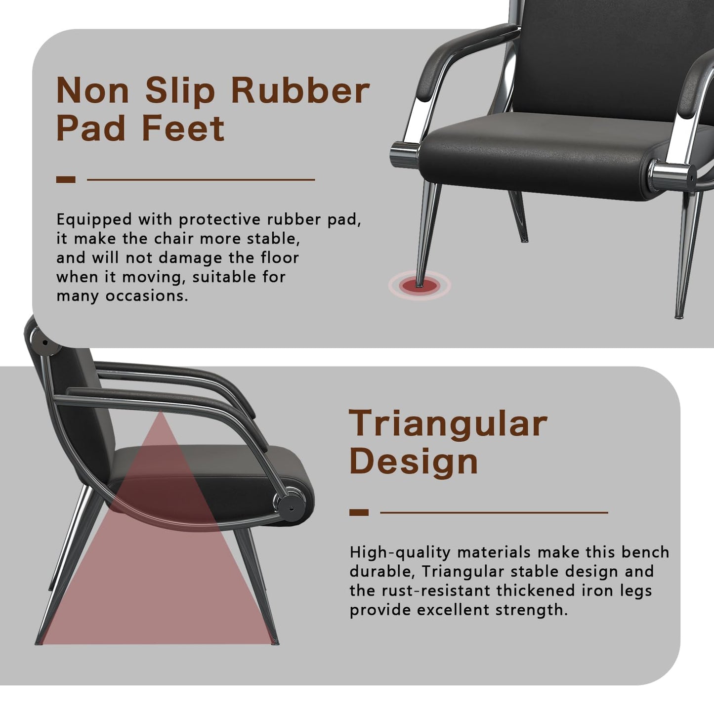 wonline Waiting Room Chair with Armrest Black PU Leather Office Furniture, Office Guest Seating Lobby Conference Reception Chairs for Airport Clinic Hospital Bank Salon Barber(Black)