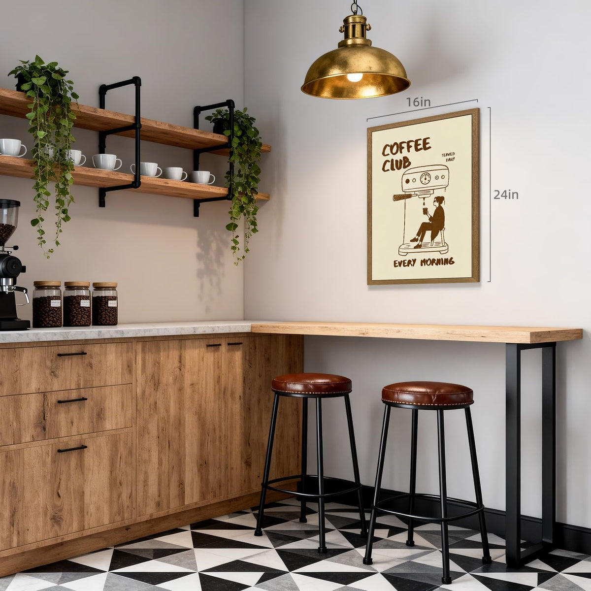 PORENY Funny Coffee Club Wall Art, Modern Minimalist Coffee Bar Decor, Cafe Kitchen Poster Print, Trendy Cafe Station Canvas Painting, Espresso Lover Artwork for Office Wood Framed 16x24 Inch