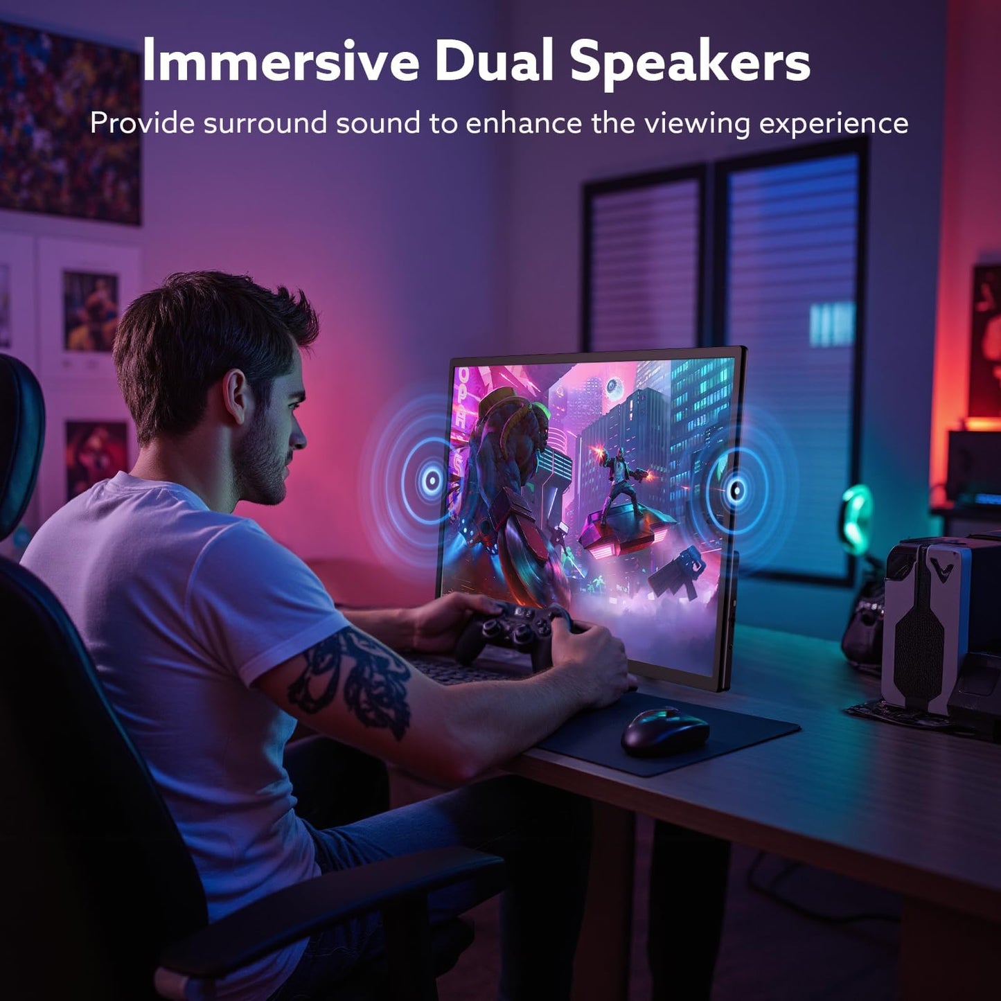 GWSGUT 23.8'' Portable Monitor FHD 1080P 120Hz, VESA USB-C HDMI Laptop Screen Extender, Built-in Stand Speakers for Laptop PC Mac Phone PS4/5 Xbox Switch