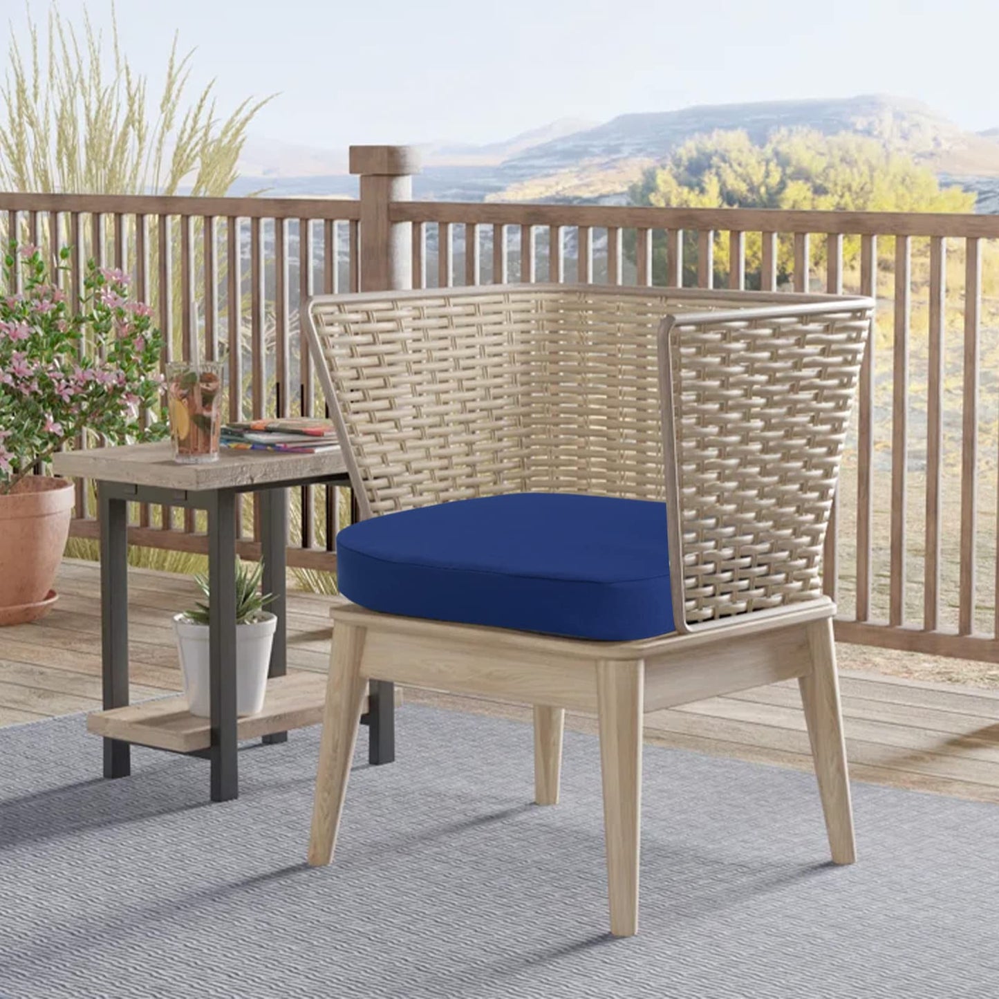 idee-home Outdoor Chair Cushions Set of 2, 17" x 17" Thick D-Shaped Patio Furniture Outdoor Seat Cushions Waterproof with Ties, Dining Pads