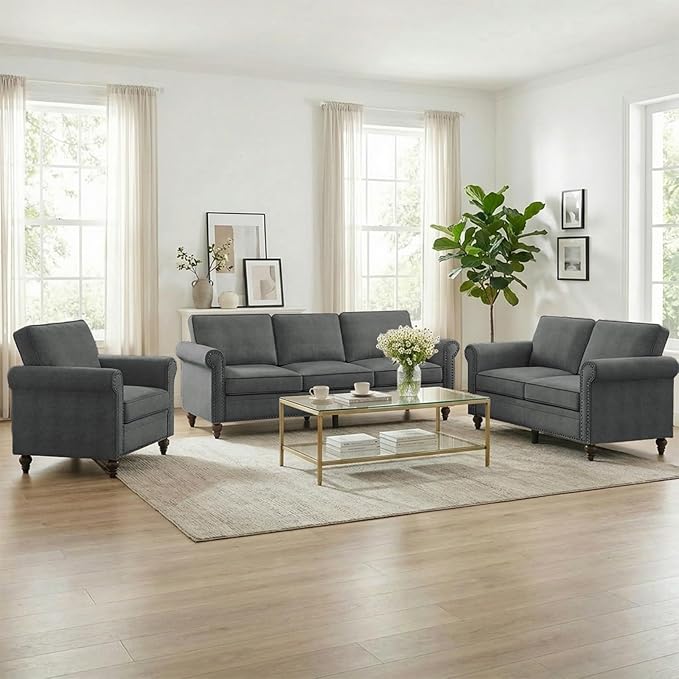 Living Room Sofa Sets 3 Piece, Modern 3 Seater Sofa and Loveseat Couch and