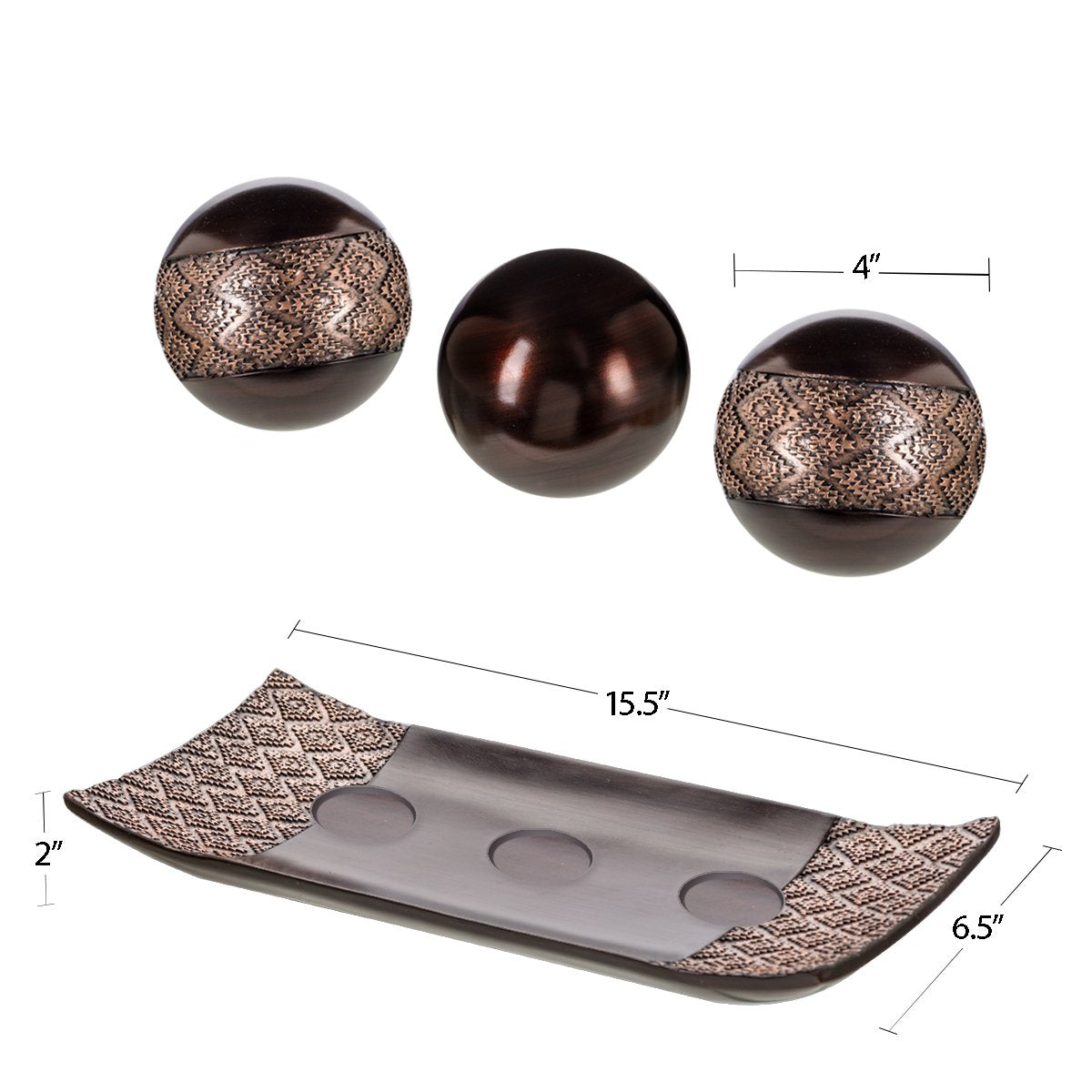 Creative Scents Dublin Brown Centerpiece Tray with Three Matching Orbs and A Set of Three Vases – Perfect for Table Decor in The Living Room Or Dining Room Or Coffee Table Decor