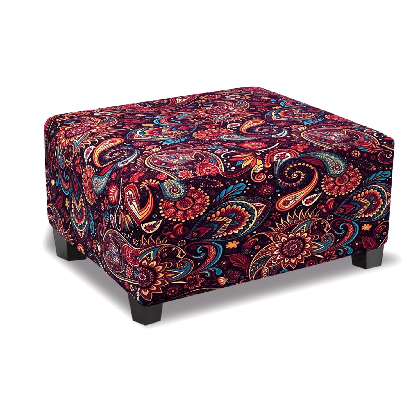TOPHMDECOR Ottoman Cover Rectangle Printed,Stretch Footstool Slipcover with Elastic Bottom,Soft Fabric Protector for Rectangular Ottoman in Living Room or Bedroom,Medium,Flower E