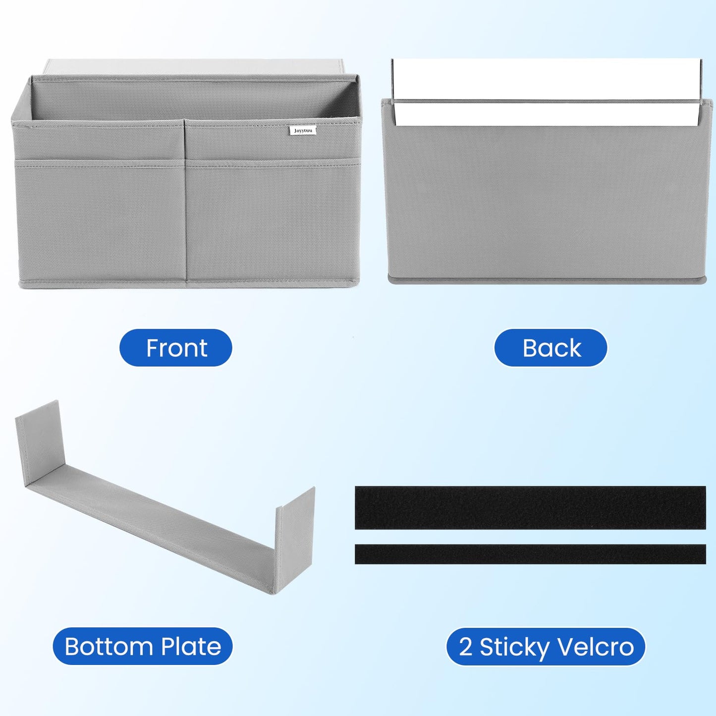 JOYYTUU Desk Side Hanging Organizer, Adhesive Storage Bag with Pockets for Magazine Ipad Notebook, for End Tables Home Office Desks Computer Workstations Dressing Table, Grey