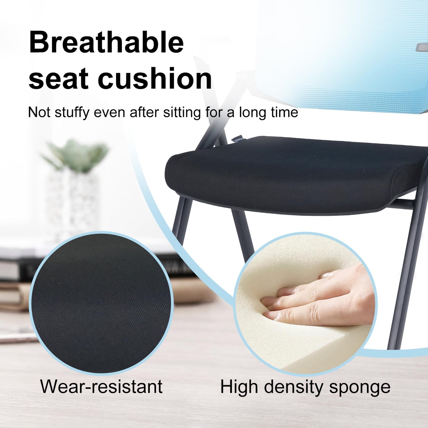 BROBRIYO Upgraded Folding Chair with Wheels and Padded, Ergonomic Mesh Back and Arms for Office, Meetings, Conferences, Receptions, Training Rooms & Folding Office Chairs