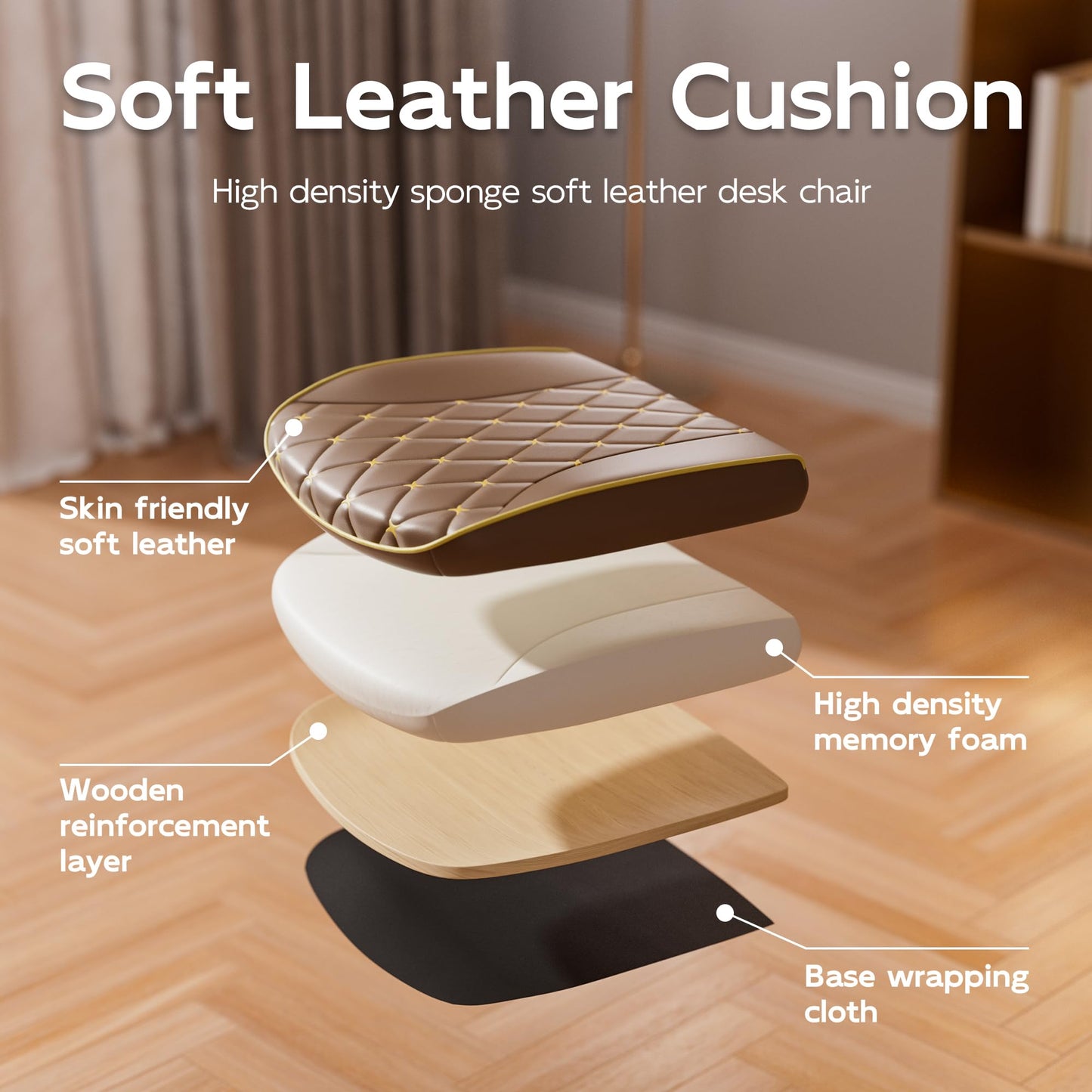 HomeZeer Brown Office Chair with Soft Leather Embroidery, Mid Back Vintage Swivel Executive Desk Chair with Wheels and Padded Arms, Adjustable Height