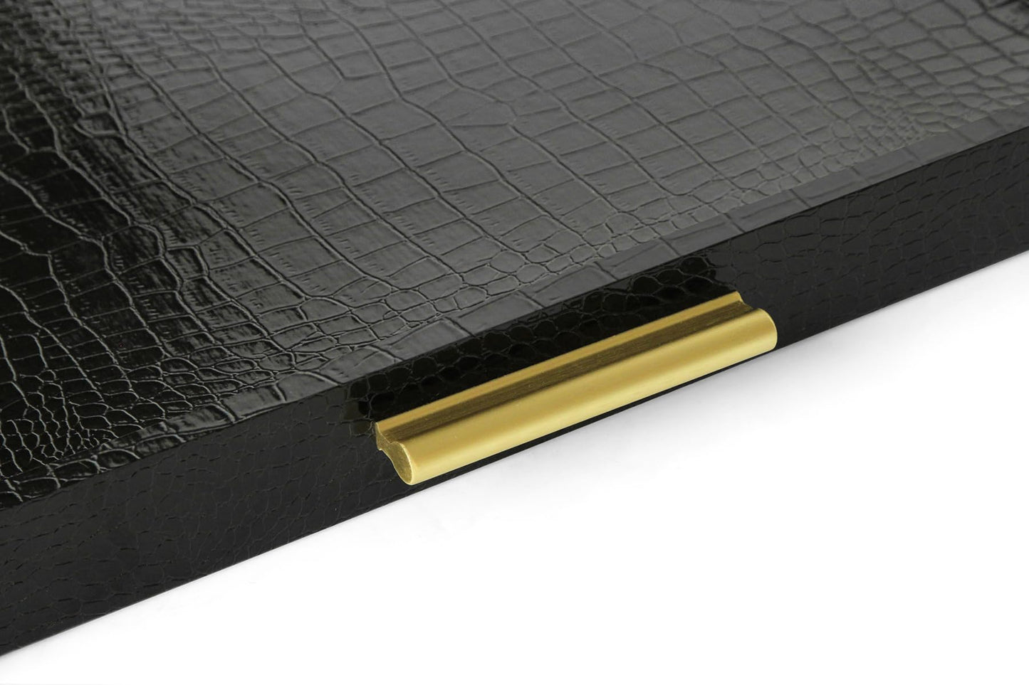 HofferRuffer Extra Large Square Serving Tray, Elegant Faux Leather Ottoman Tray with Gold Hardware Handles, Serve Tea, Coffee or Breakfast in Bed, 24 x 24 inches (Black Croco)