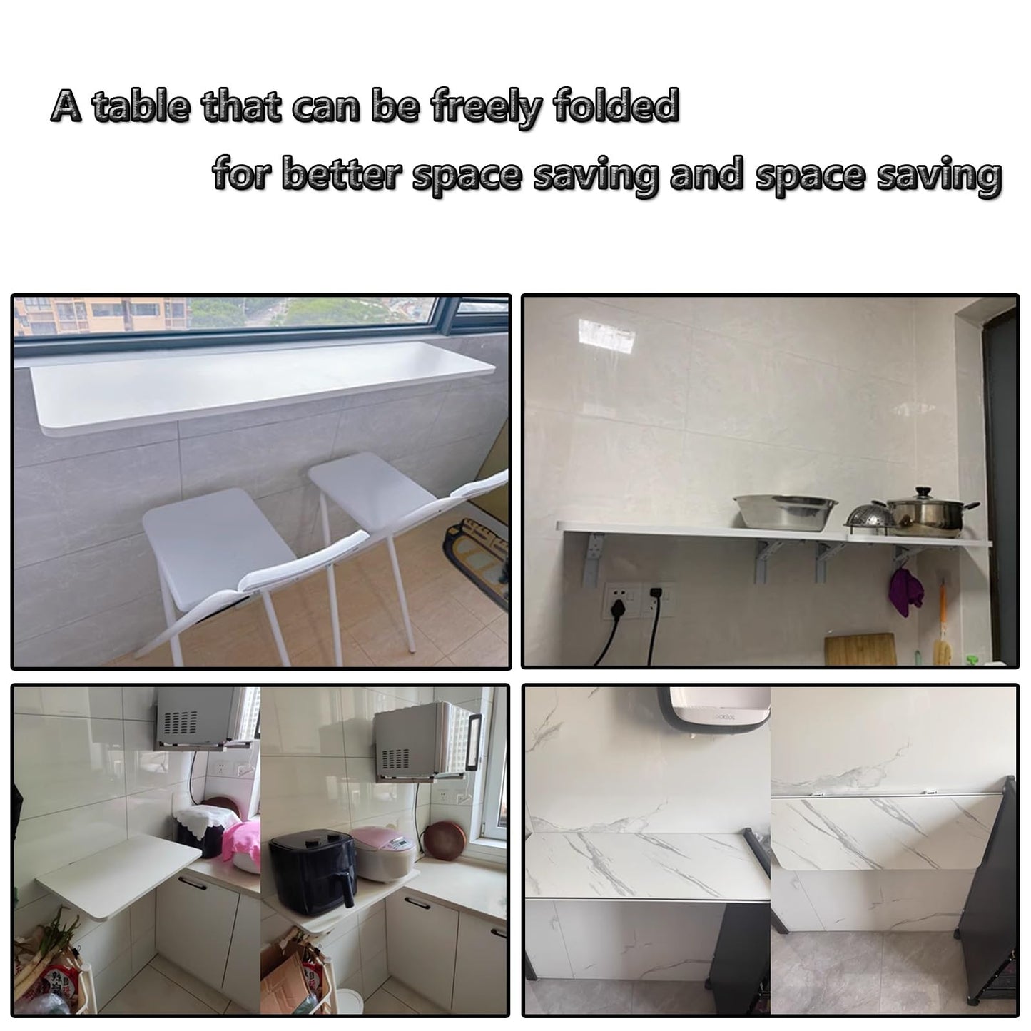 Fold Down Table Wall Mounted，Wall Mounted Table, Folding Wall Mounted Murphy Desk Drop-Leaf Table, Space Saving Fold Down Floating Desk for Study, Bathroom Or Laundry Room (Color : White, Si