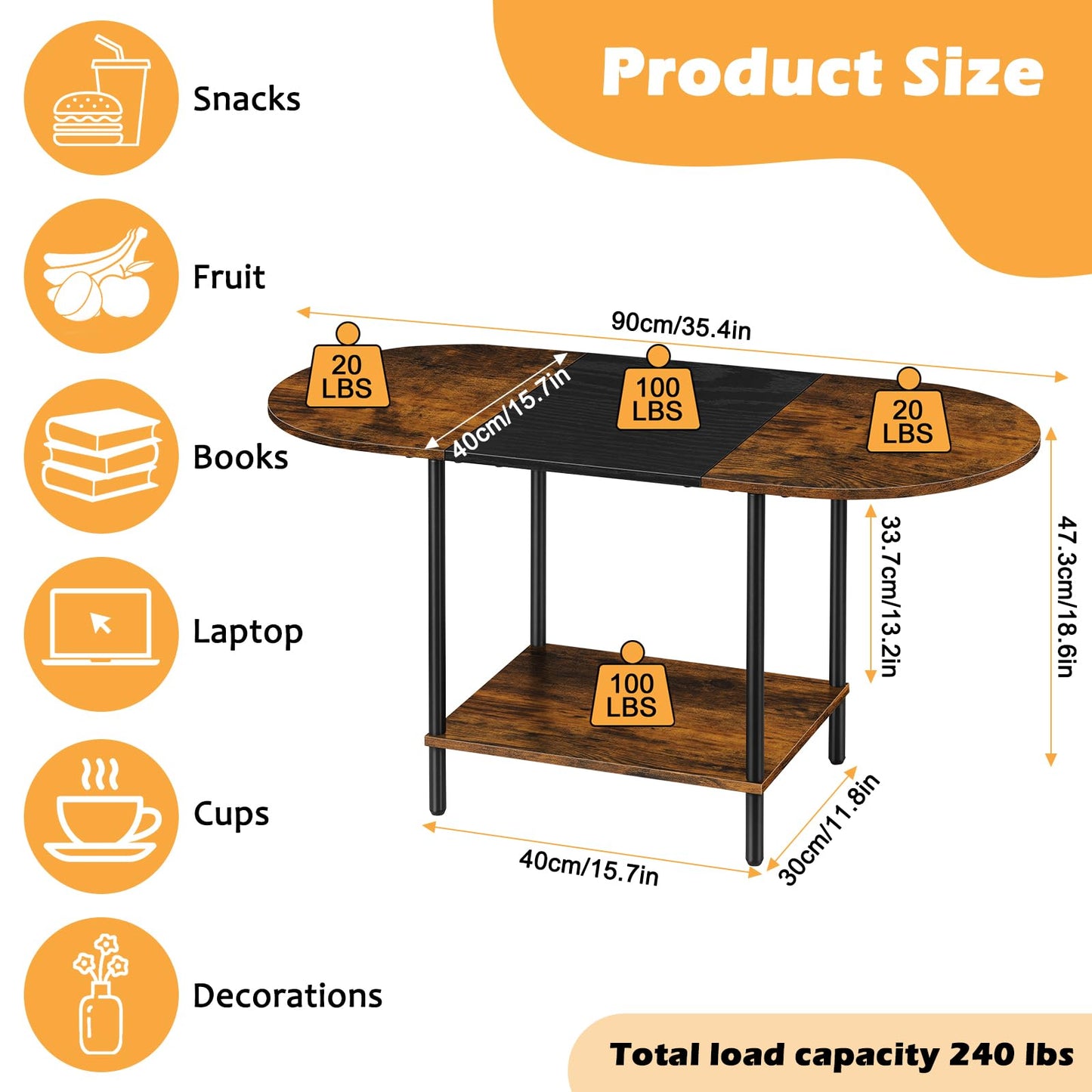 ETELI Small Round Coffee Tables for Small Space Farmhouse Oval Coffee Table with 2-Tier Storage Shelf Circle Center Tea Table for Living